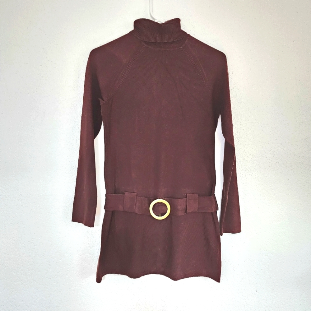 INC dark brown long sweater turtleneck tunic Size M Petite
